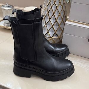 Steve Madden Black Chunky Sole Moto Boots